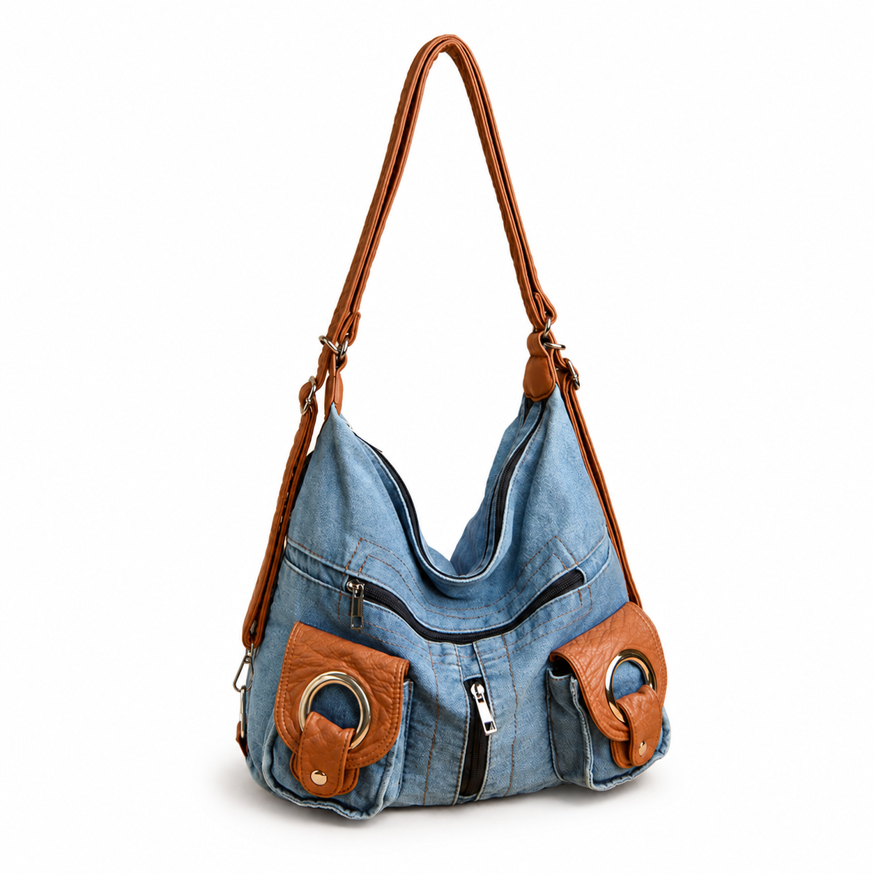 Cross-Border Women's Denim Backpack Original Niche Casual Motorcycle Commuter Bag Crossbody Canvas Bag Design