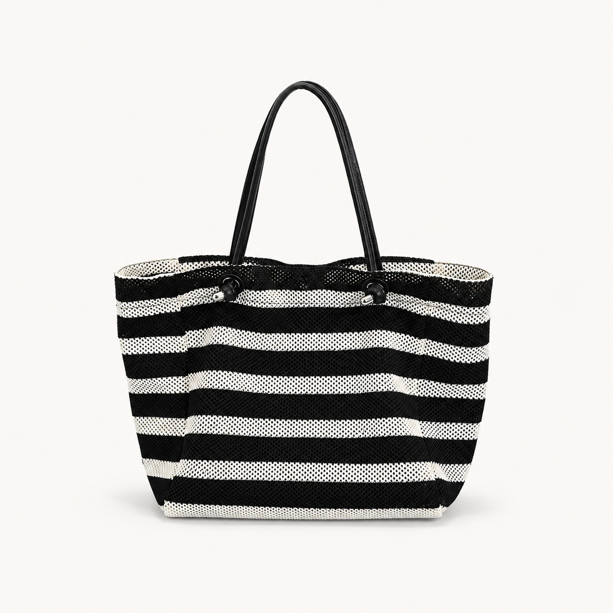 New Lazy Style Vacation Tote Bag Large Capacity Canvas Handbag For Women Black And White Striped Contrast Underarm Shoulder Bag