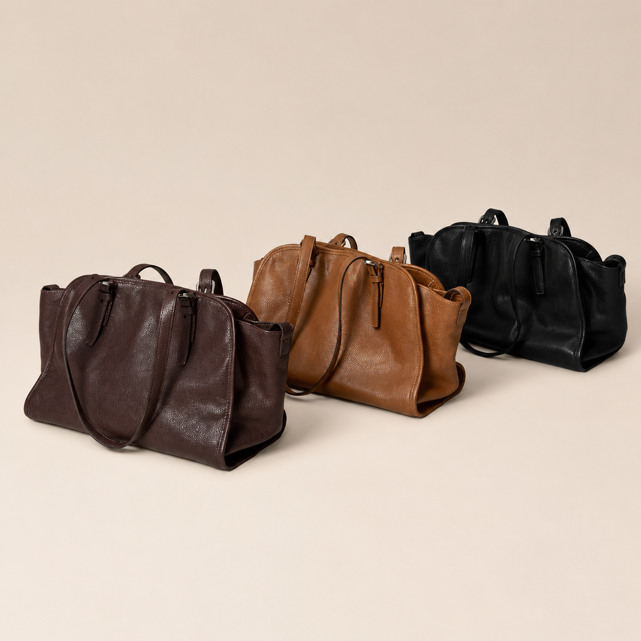 Vegetable-Tanned Top Grain Cowhide Leather Bowling Bag Handbag Crossbody Bag Retro Genuine Leather Large Capacity Commuter Bag For Women