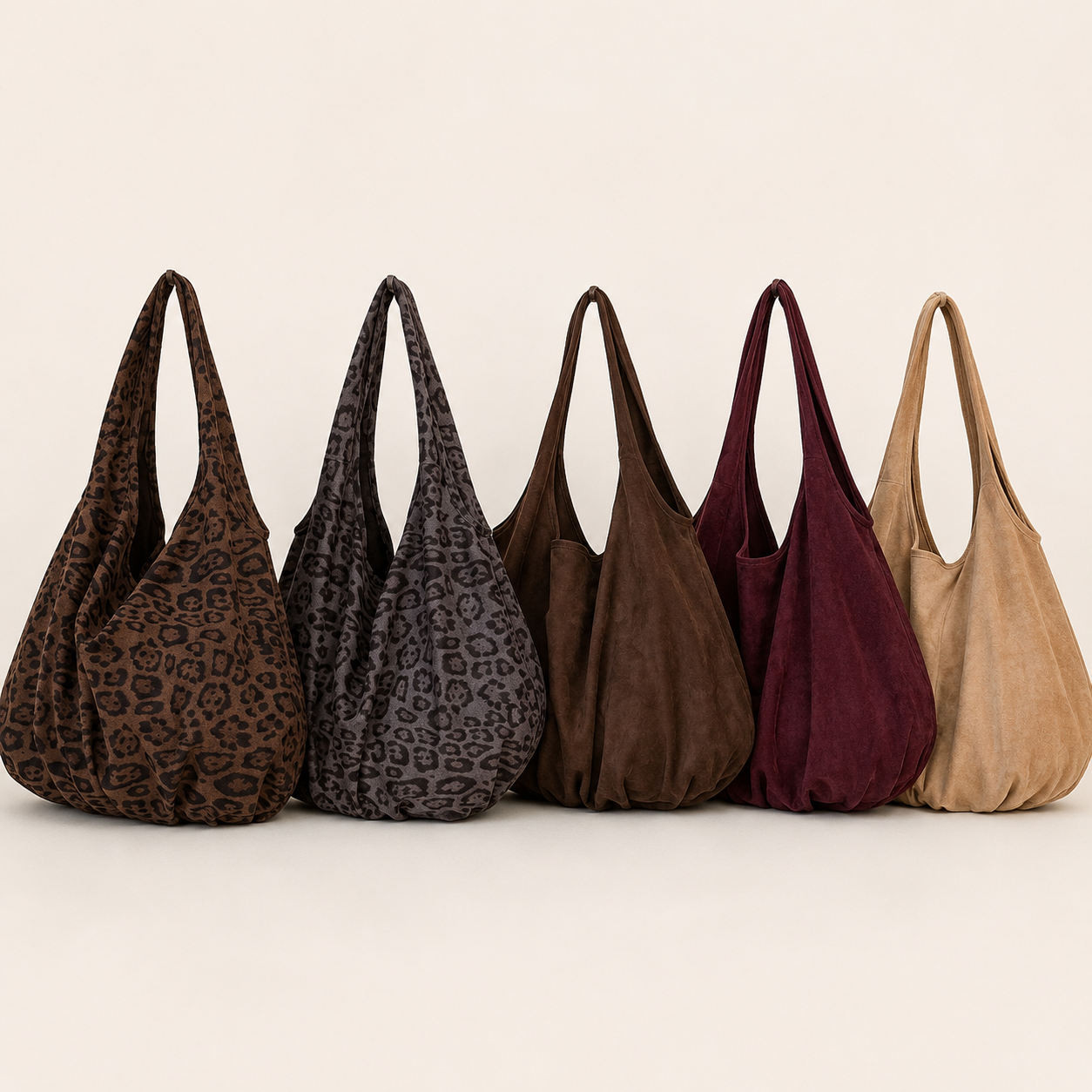 Women's 2025 Autumn/Winter New Suede Pleated Cloud Bag Large Capacity Leopard Print Shoulder Bag Shopping Tote