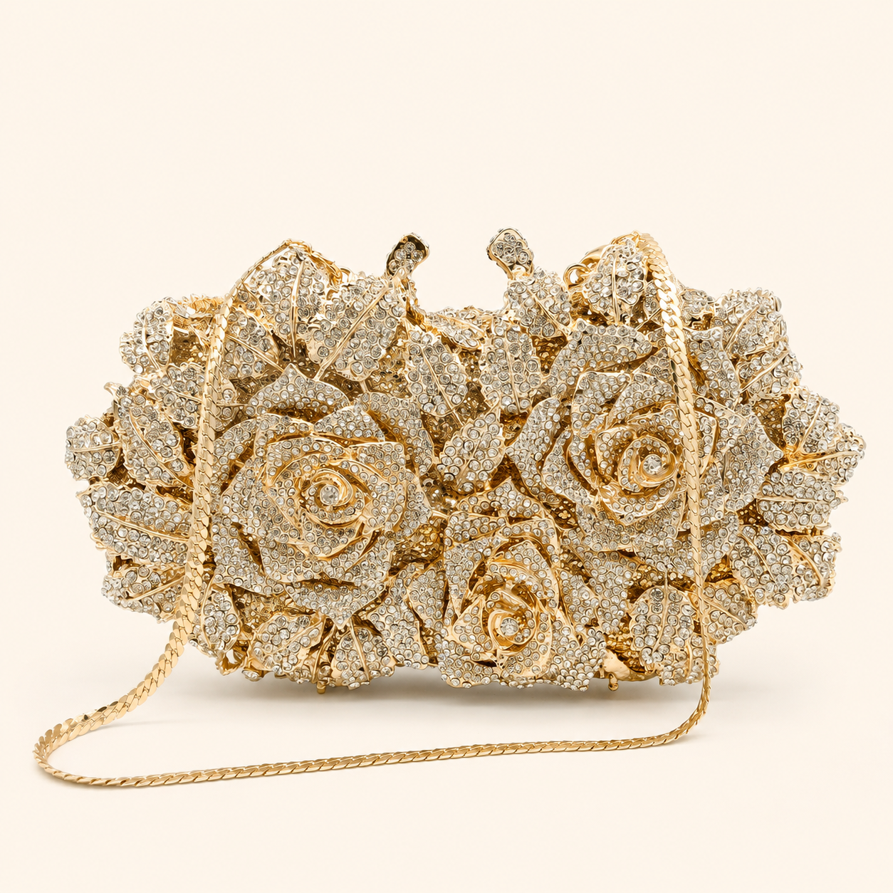 Premium Hollow-Out Rose Diamond Evening Bag Metal Hard Box Clutch For Women's Formal Gowns