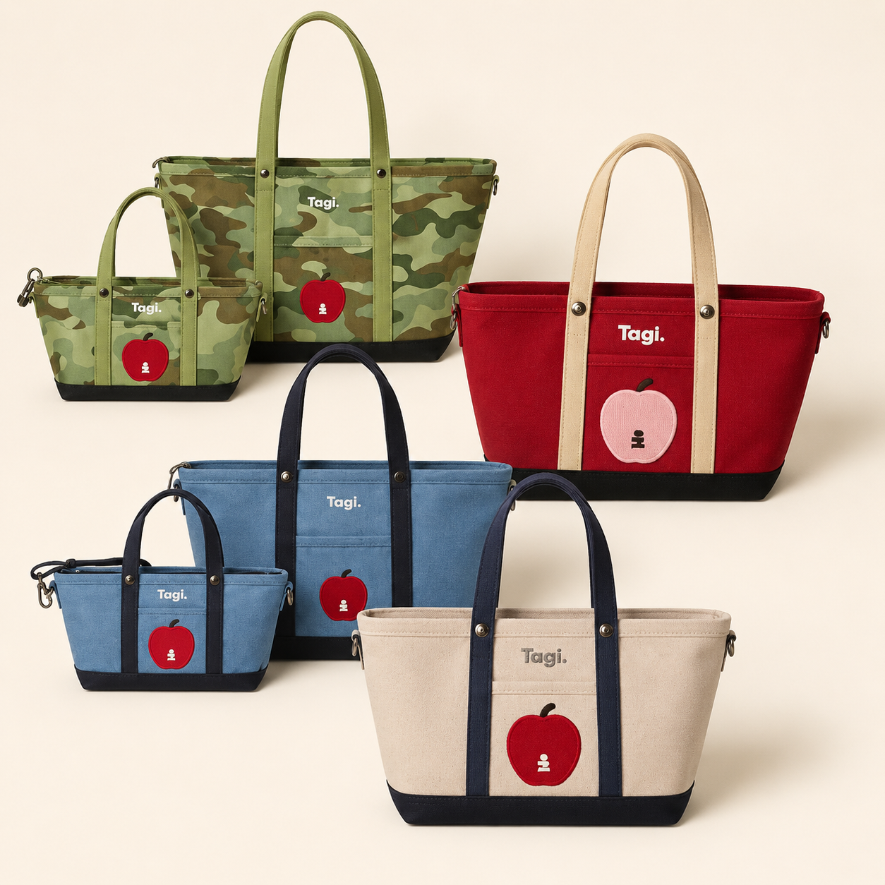 Tagi Imagine Apple Color-Block Large Capacity Commuter Retro Shoulder Bag Canvas Tote Handbag Crossbody Bag