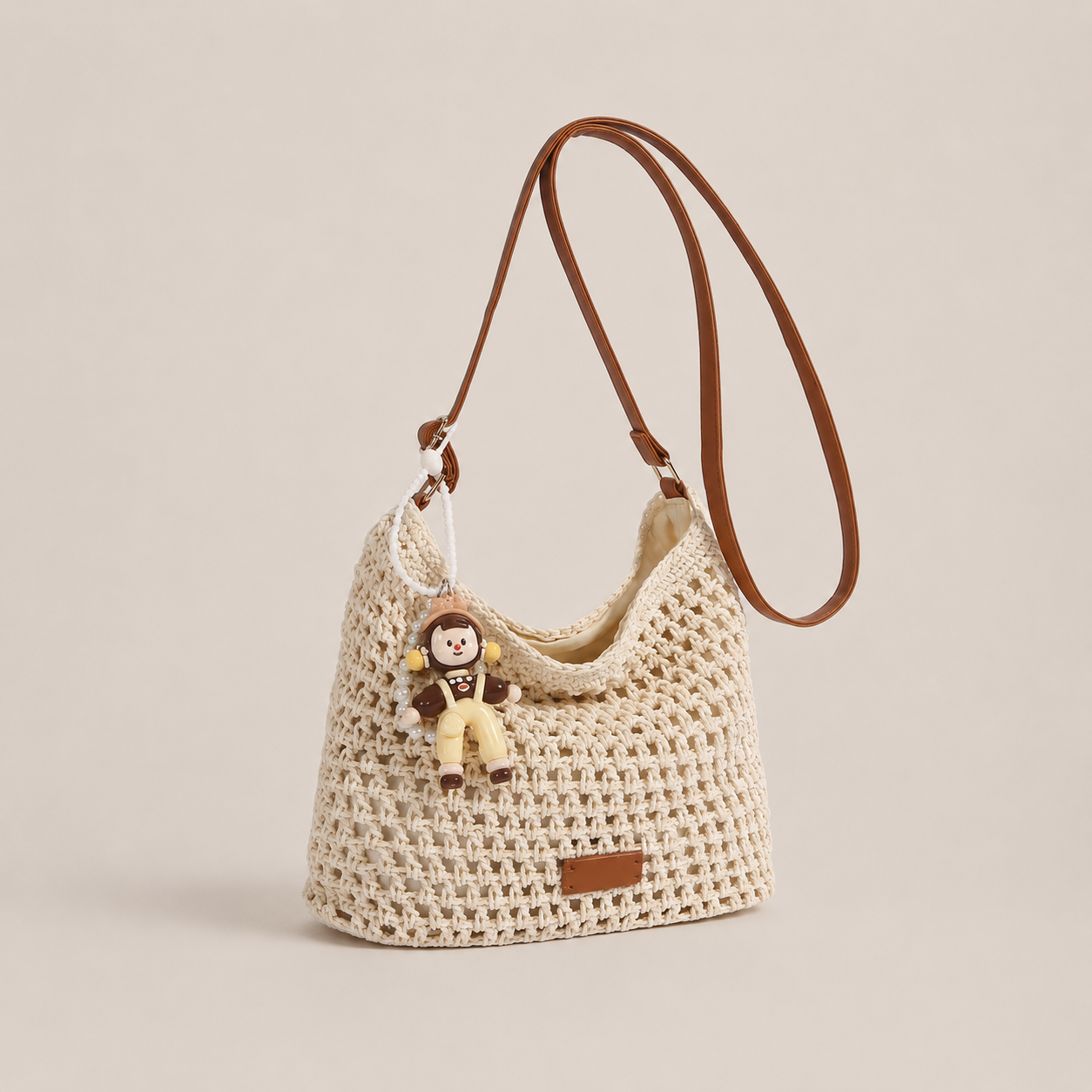 Women's Handmade Cotton Cord Woven Bag, Casual Shoulder Crossbody Beach Tote