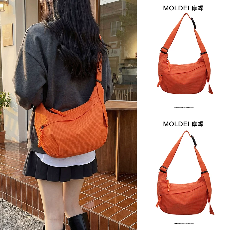 Spring/Summer Large Capacity Premium Commuter Crossbody Bag For Women 2026 New Orange Canvas Dumpling Bag With Zipper - Thumbnail 2