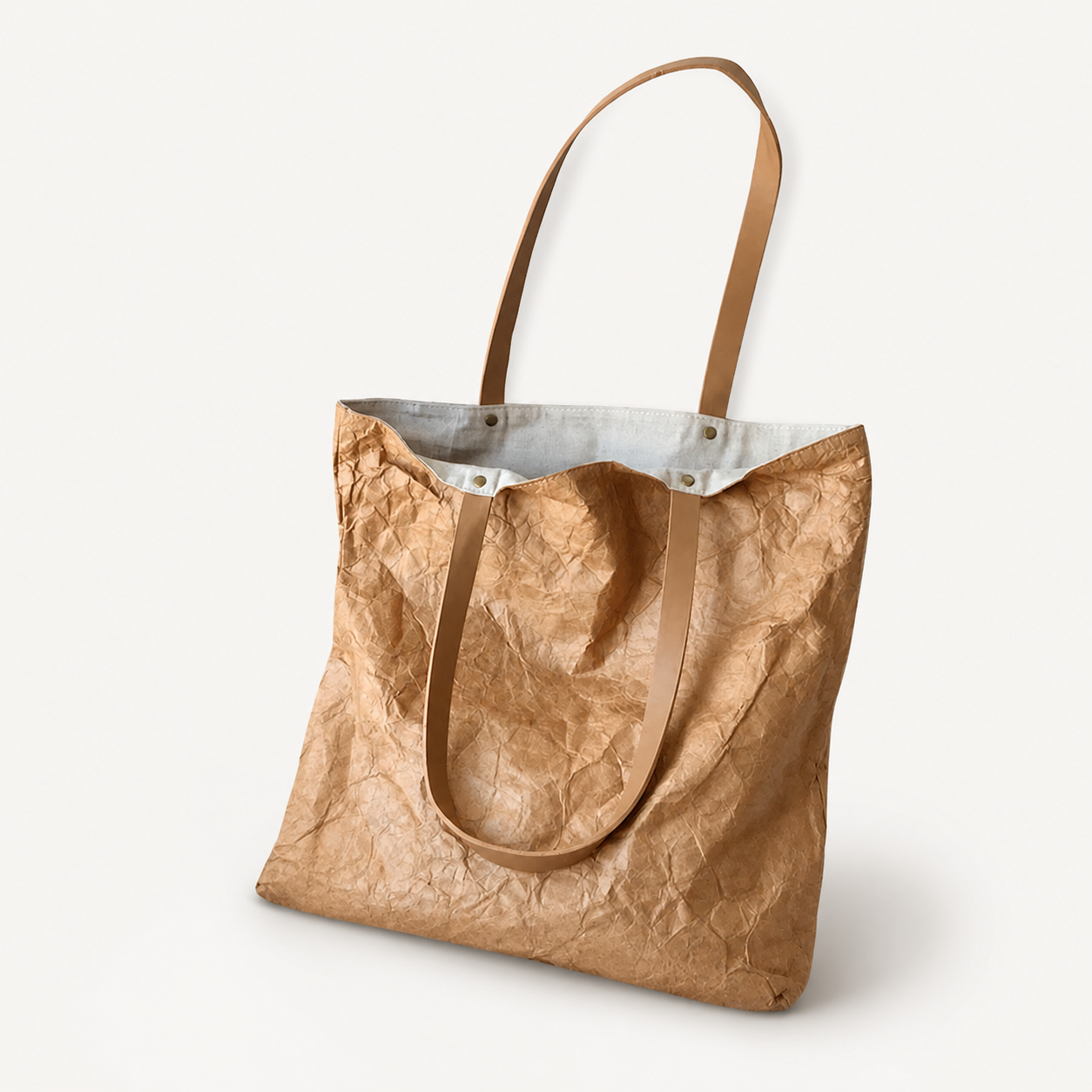 Retro Japanese-Style Waterproof Kraft Paper Tyvek Tote, Large Canvas-Lined Shoulder Bag