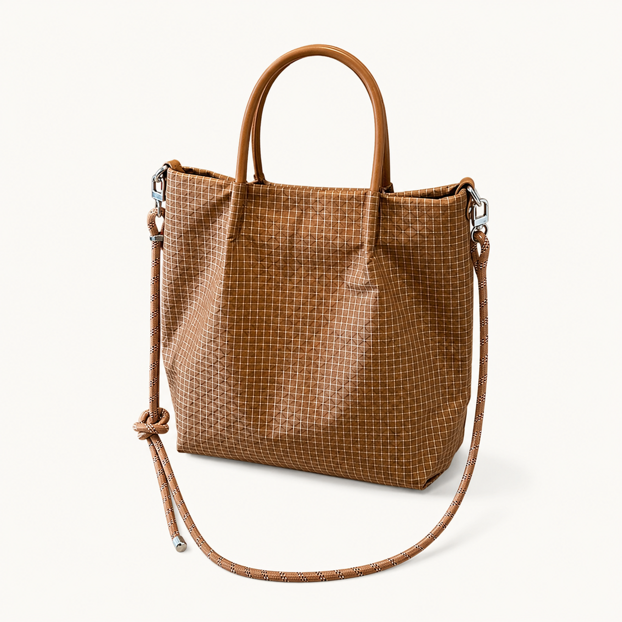Women's Japanese-Style Plaid Nylon Tote Bag, Water-Resistant Bucket Shoulder/Crossbody Bag for Commute