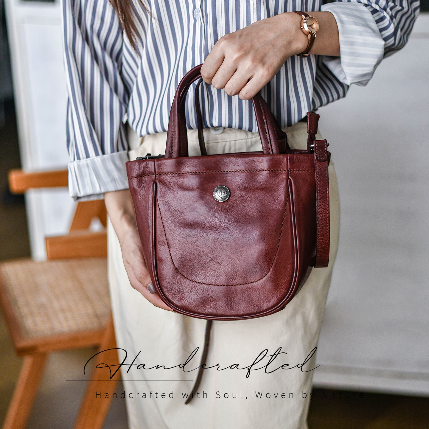 Original Niche Design Genuine Leather Crossbody Bucket Bag For Women, Vintage Soft Cowhide Handbag, French Style Fashion Bag - Thumbnail 3