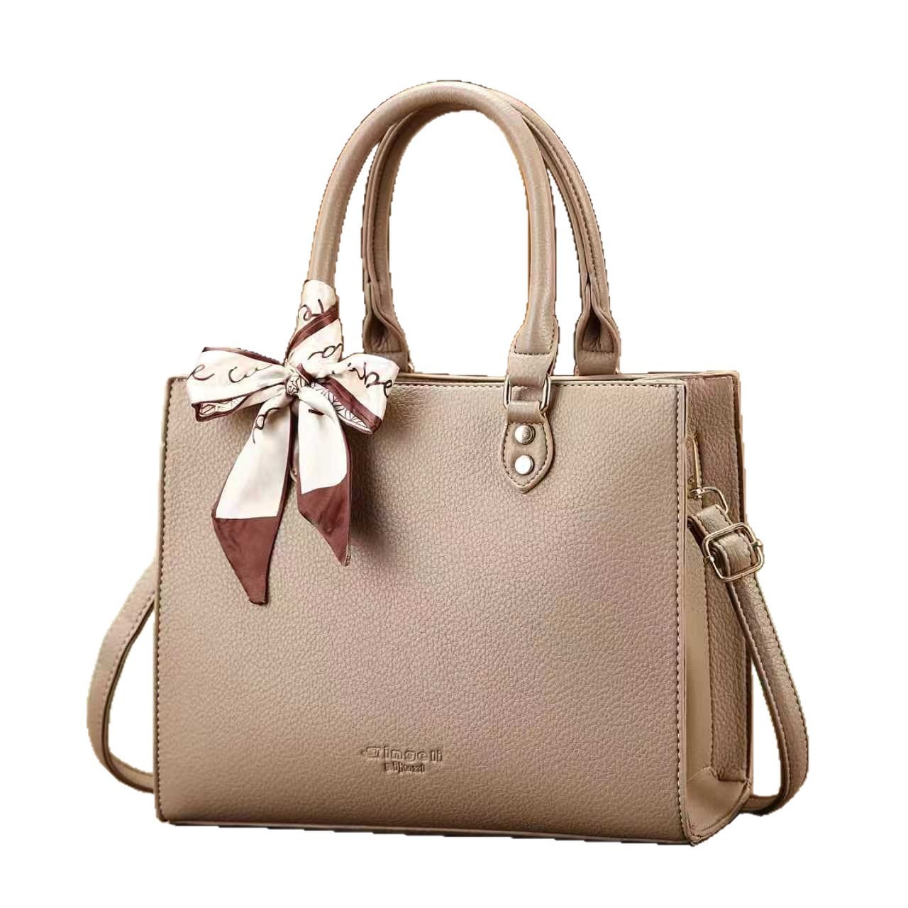 法式蝴蝶结复古荔枝纹简约纯色大容量手提包时尚休闲百搭 - Thumbnail 5