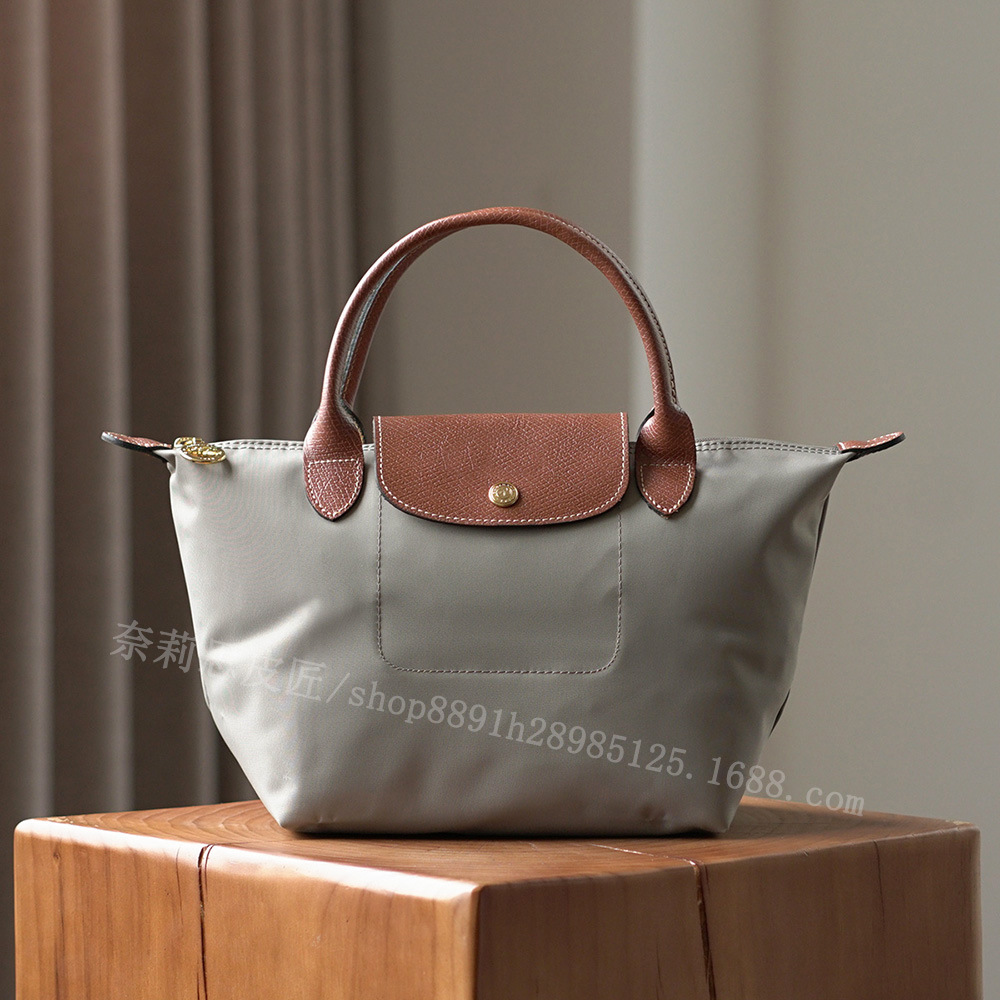 Mocha Small French Nylon & Top Grain Leather Makeup Bag, Crossbody Handbag, Eco-Friendly - Thumbnail 8