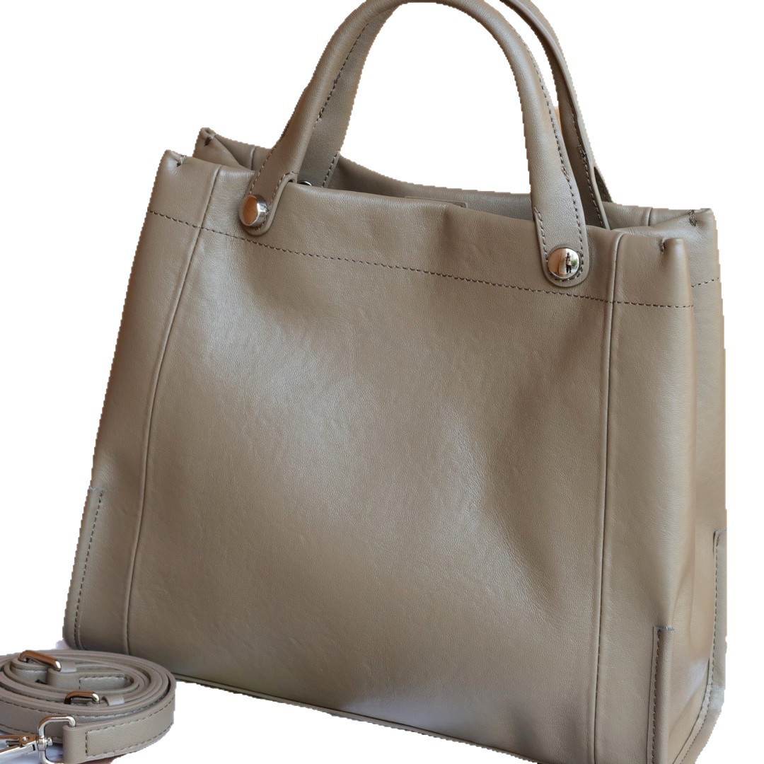 2025 Autumn/Winter New French Fashion Genuine Leather Tote Bag Large Capacity Shoulder Handbag For Women Solid Color - Thumbnail 5
