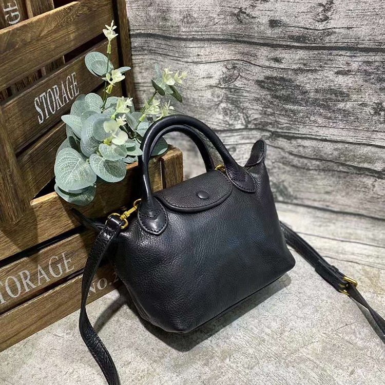 French Niche Vegetable-Tanned Leather Flap Dumpling Bag 2023 New Genuine Leather Women's Handbag Shoulder Crossbody Bag - Thumbnail 6