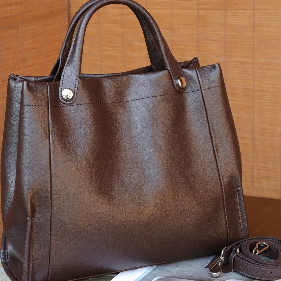 2025 Autumn/Winter New French Fashion Genuine Leather Tote Bag Large Capacity Shoulder Handbag For Women Solid Color - Thumbnail 2