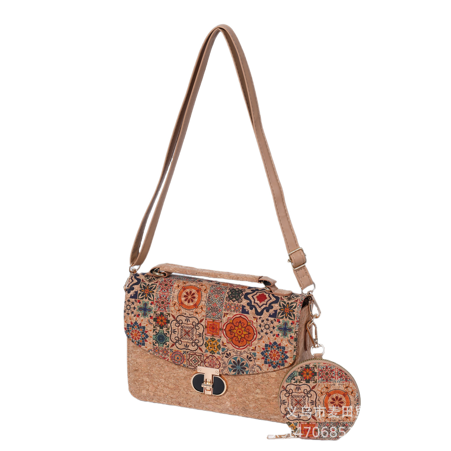 European Bohemian Natural Cork Ethnic Patchwork Mother-Daughter Bag Fashion Women's Crossbody Handbag Shoulder Bag - Thumbnail 5