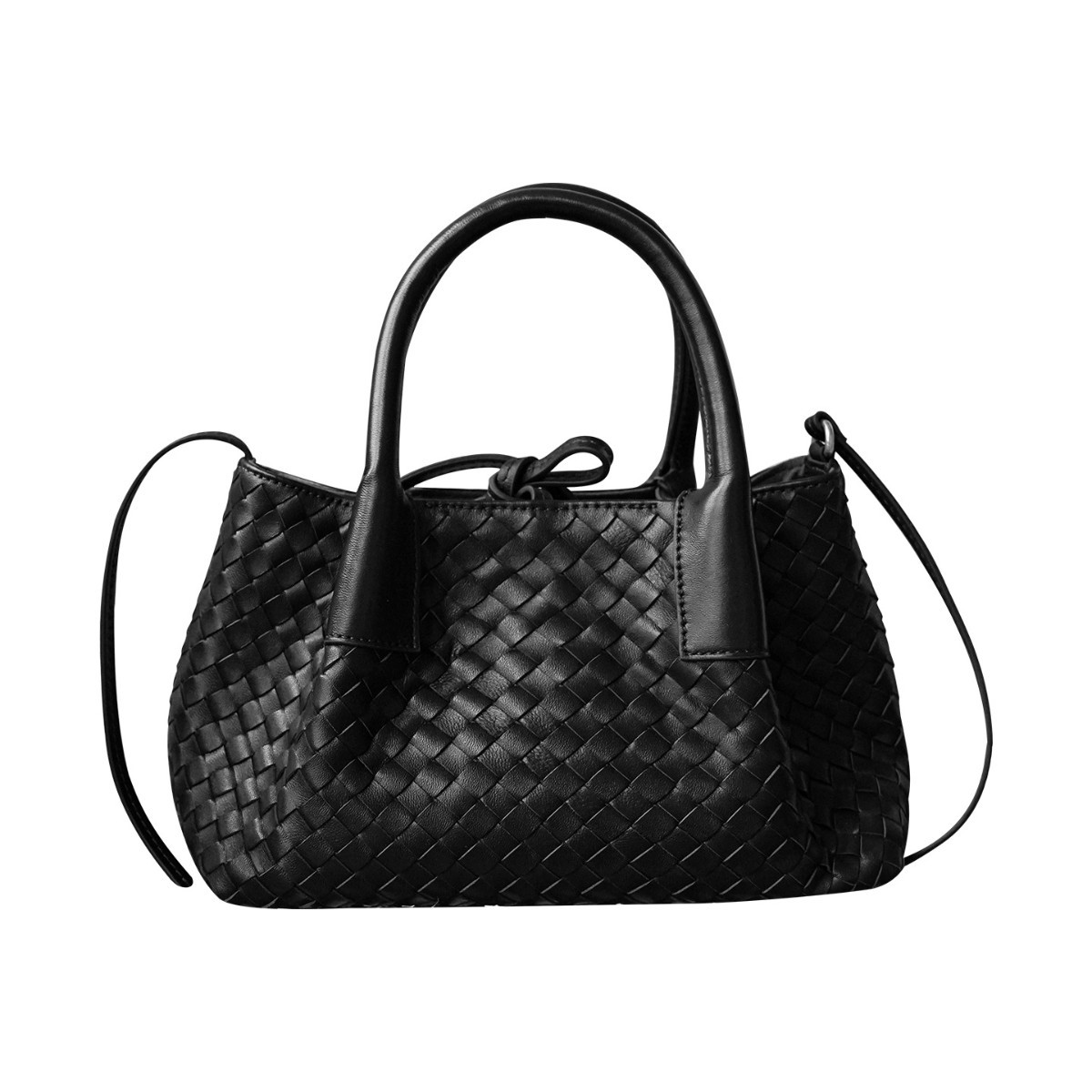 Woven Tote Bag Large Capacity Handbag Dual-Use Genuine Leather French Casual Handbag Trendy Cowhide Leather - Thumbnail 5