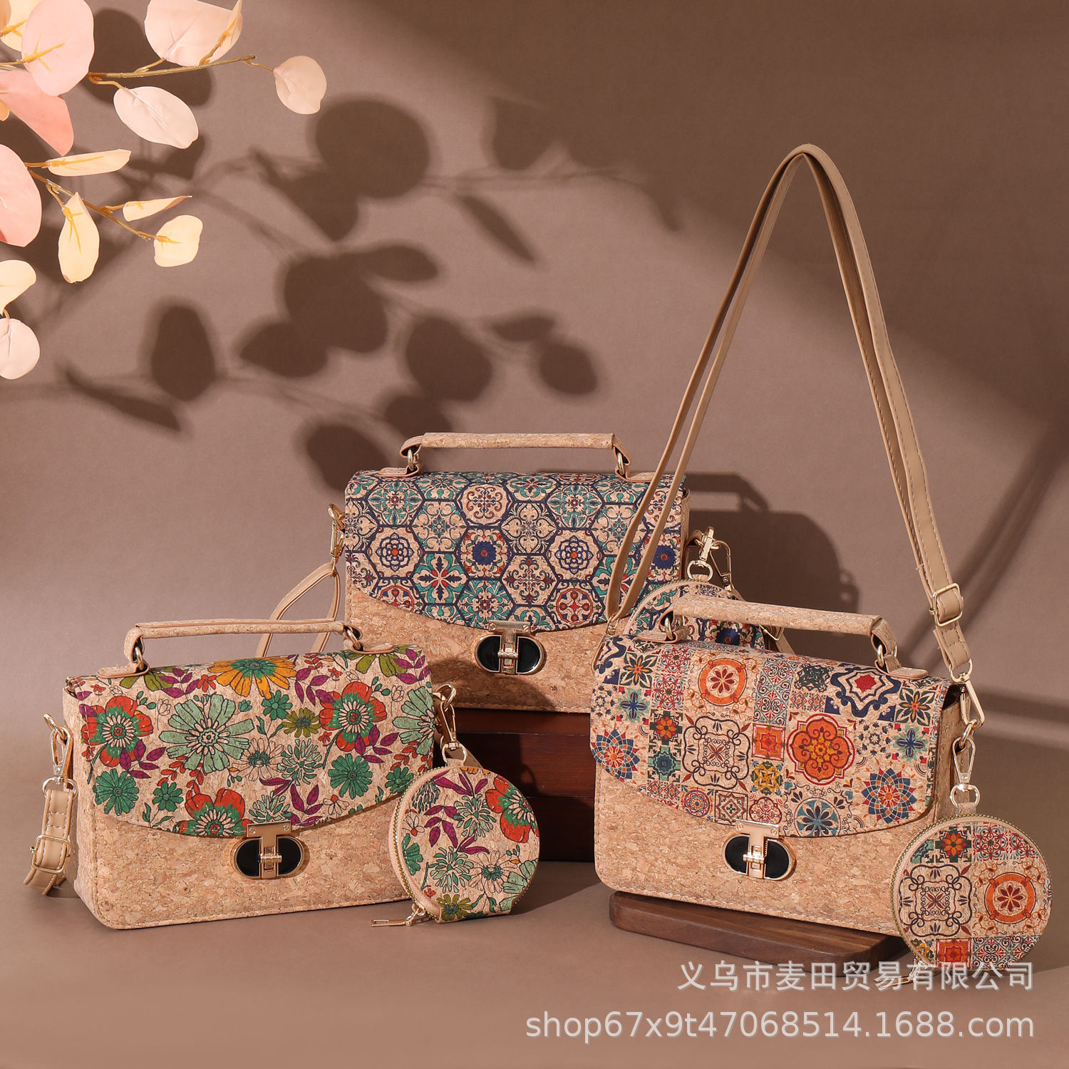 European Bohemian Natural Cork Ethnic Patchwork Mother-Daughter Bag Fashion Women's Crossbody Handbag Shoulder Bag - Thumbnail 4