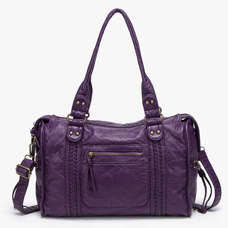 Hot Selling French Vintage Motorcycle Bag, Shoulder Crossbody Tote Bag, Large Capacity Women's Washed Leather Bag - Thumbnail 7