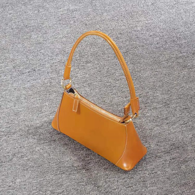 New Italian Top Grain Cowhide Women's Bag Business Underarm Bag Fashion Baguette Handbag Vintage Vegetable Tanned - Thumbnail 2