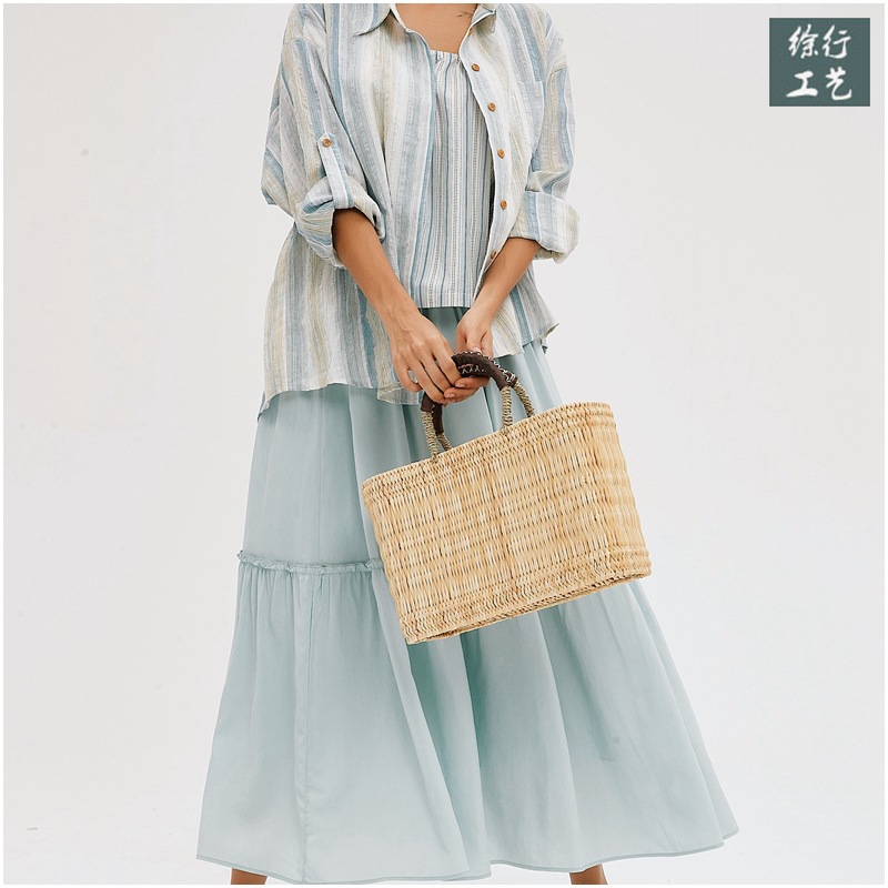 New Nordic Hand-Woven Straw Bag, Handmade Beach Bag, Rattan Handbag, French Style Artistic Vacation Bag - Thumbnail 3