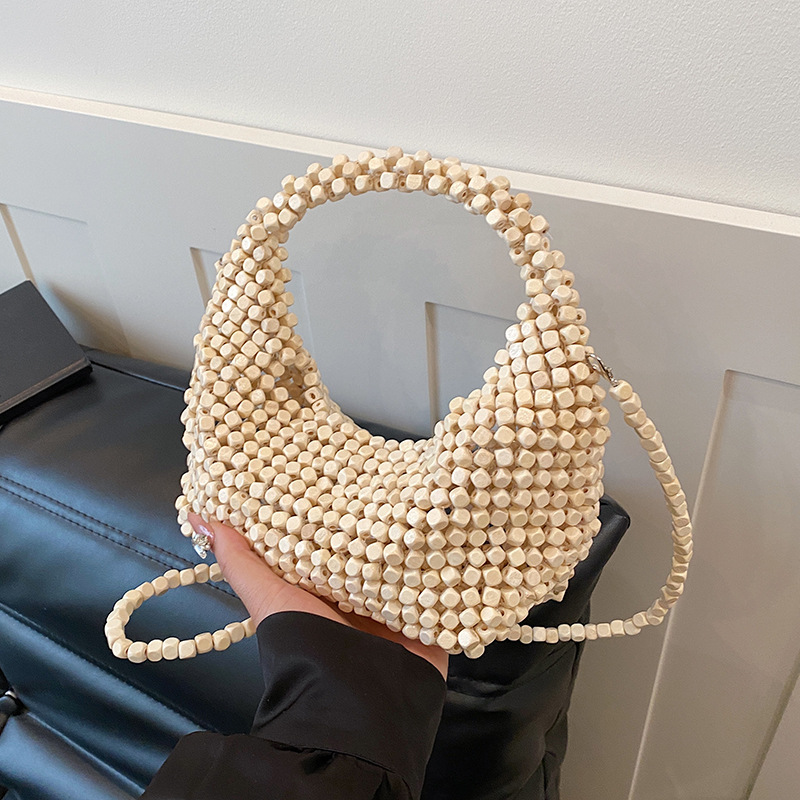 Cross-Border Niche Summer Woven Bag For Women New French Style Hobo Bag Luxury Beaded Dumpling Crossbody Handbag