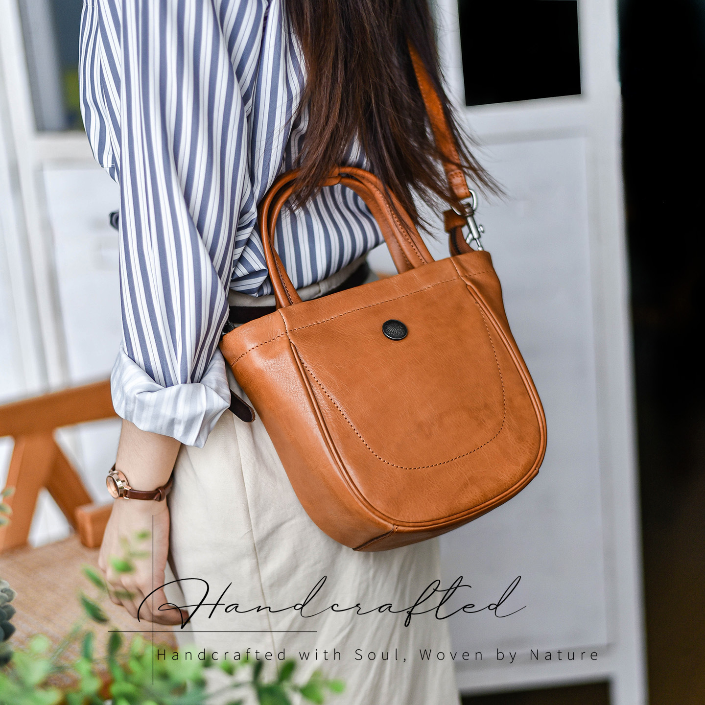 Original Niche Design Genuine Leather Crossbody Bucket Bag For Women, Vintage Soft Cowhide Handbag, French Style Fashion Bag - Thumbnail 2