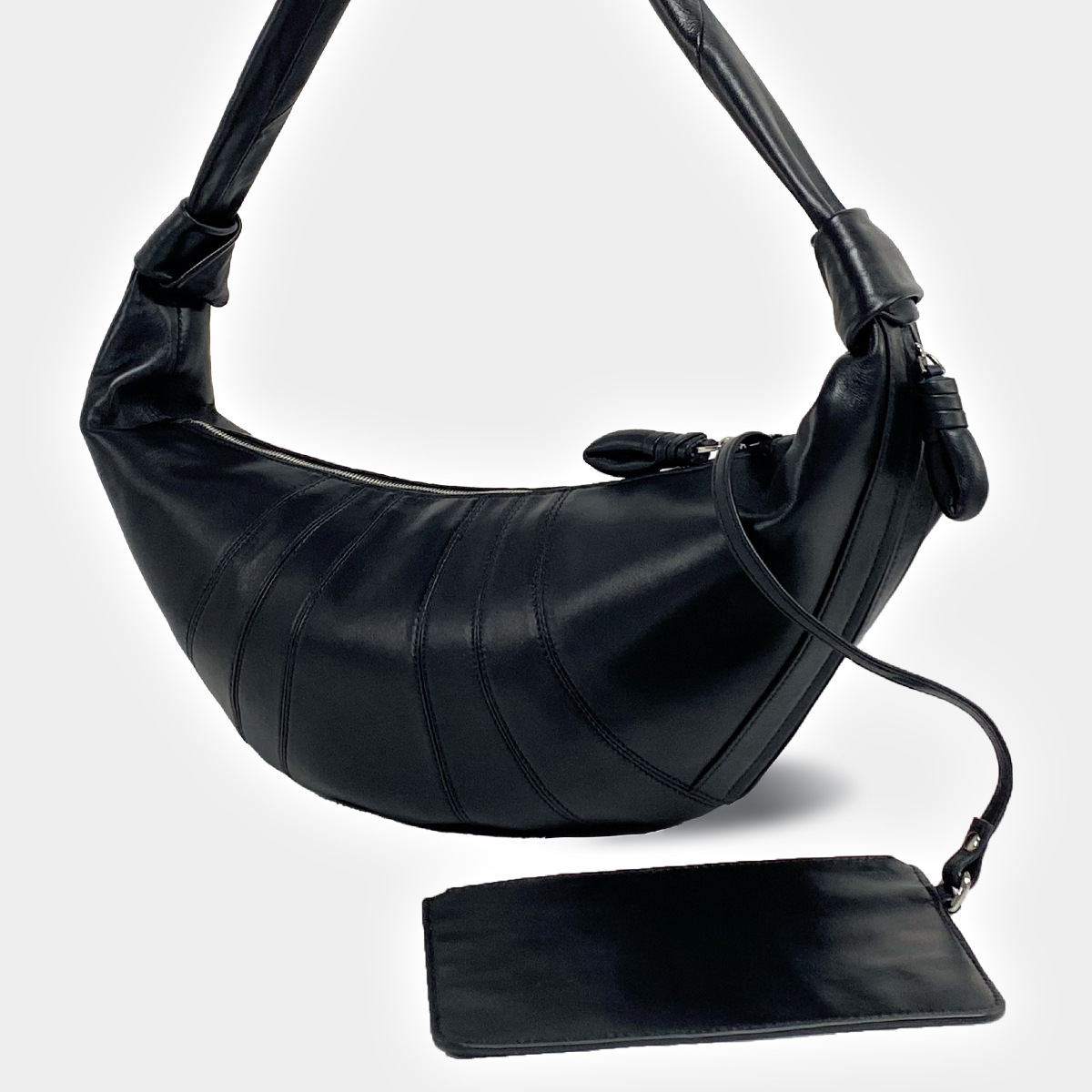 LE Genuine Lambskin Large Shoulder Bag Dumpling Crescent Bag Croissant Bag Crossbody Bag for Women French Style Street Fashion