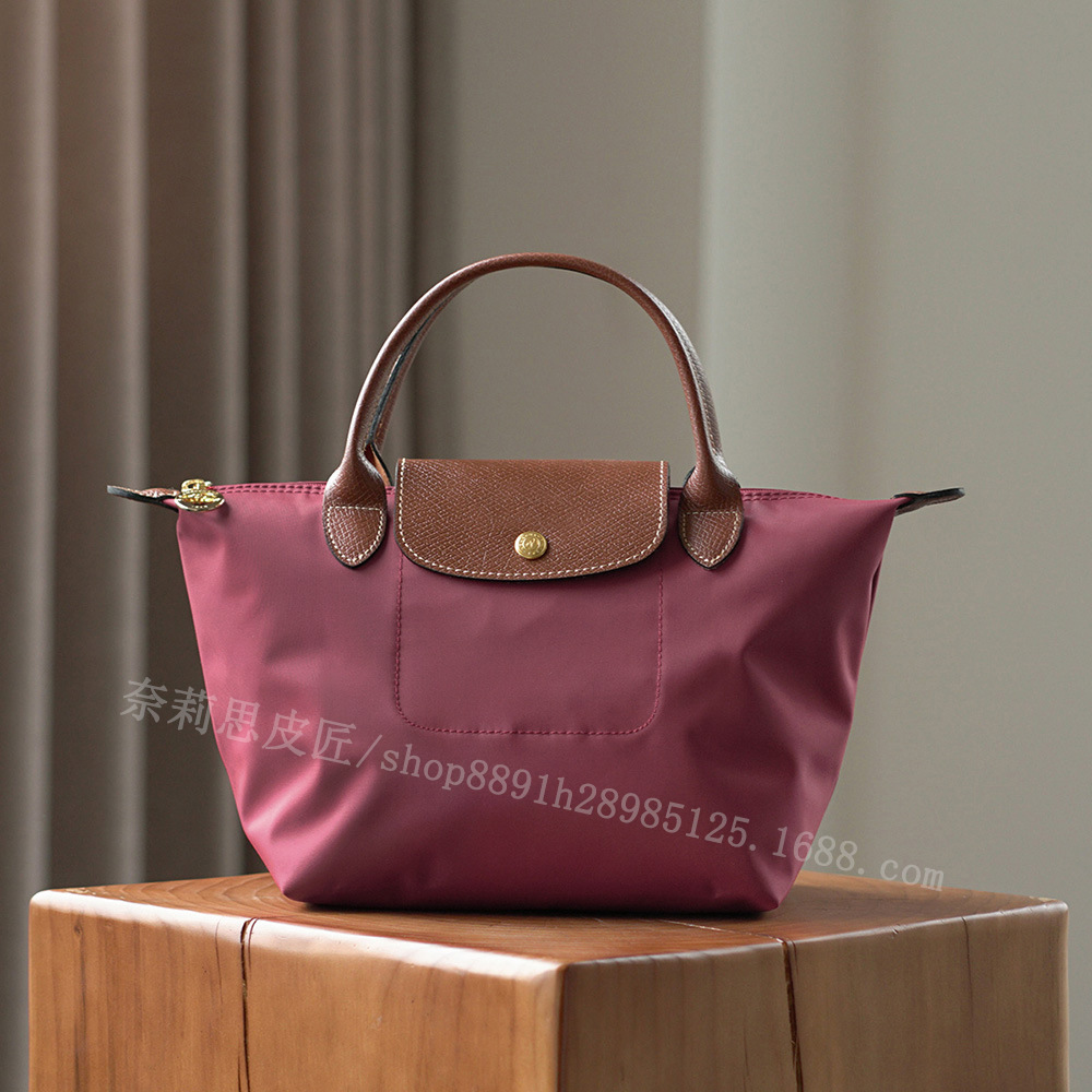 Mocha Small French Nylon & Top Grain Leather Makeup Bag, Crossbody Handbag, Eco-Friendly - Thumbnail 6