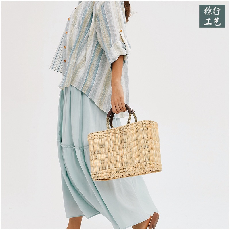 New Nordic Hand-Woven Straw Bag, Handmade Beach Bag, Rattan Handbag, French Style Artistic Vacation Bag - Thumbnail 4