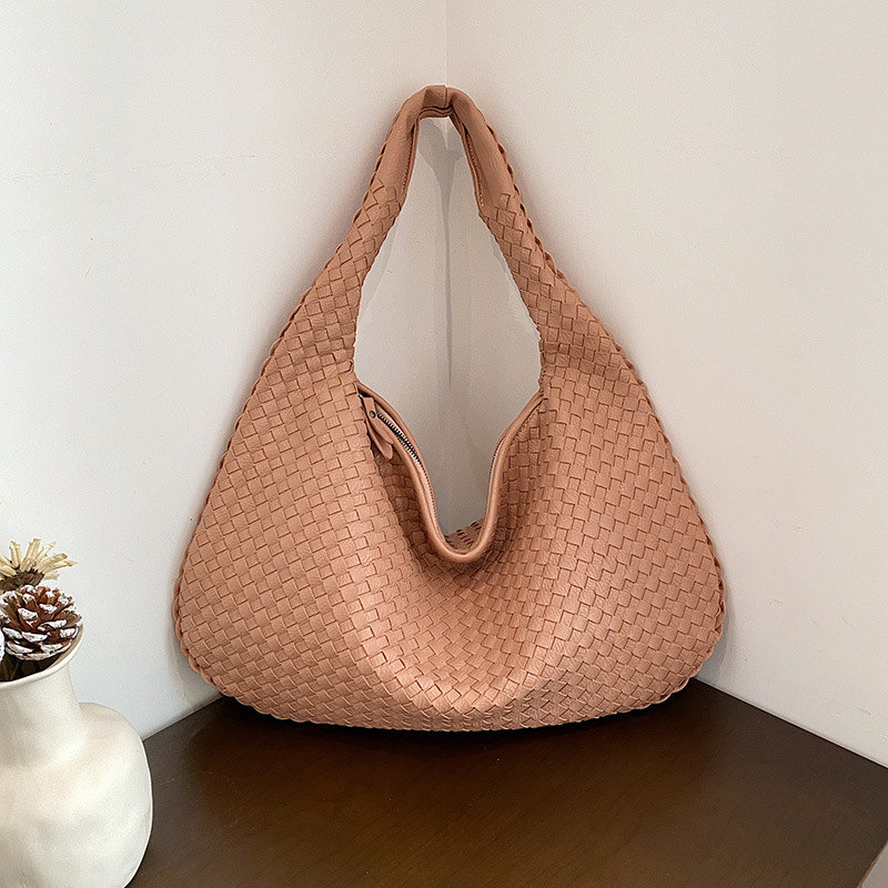 French Style Woven Handbag For Women - Elegant Versatile Shoulder Bag, Textured Tote For Commuting And Trendy Outfits