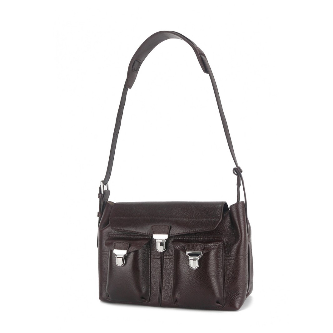 Gear Bag Single Shoulder Top Grain Cowhide Crossbody Bag French Niche Commuter Bag Flocked Leather Messenger Bag - Thumbnail 5