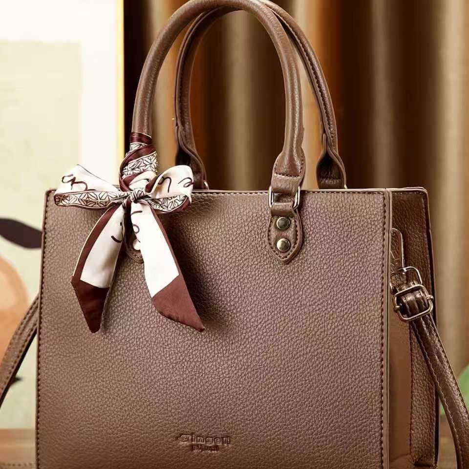 法式蝴蝶结复古荔枝纹简约纯色大容量手提包时尚休闲百搭 - Thumbnail 2