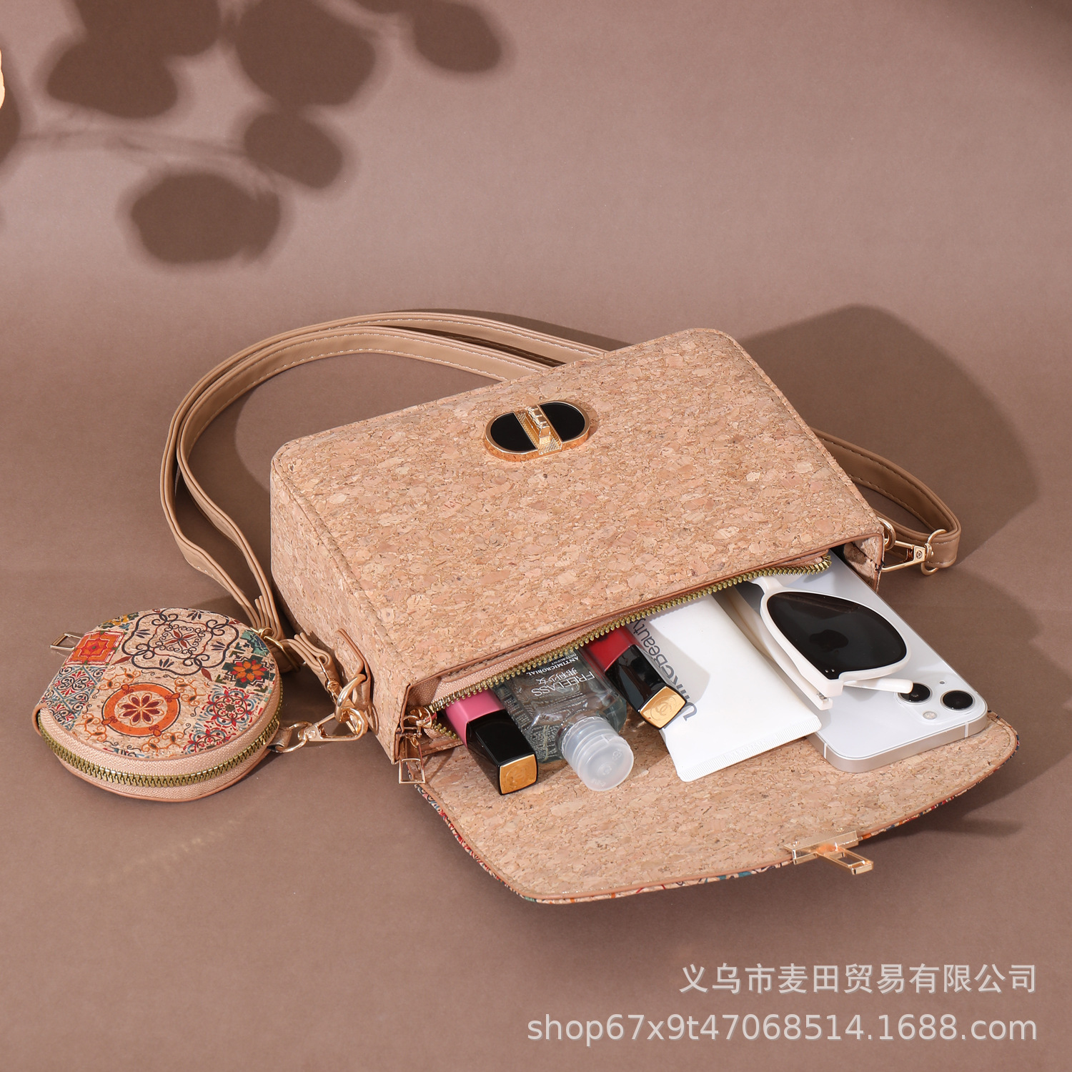 European Bohemian Natural Cork Ethnic Patchwork Mother-Daughter Bag Fashion Women's Crossbody Handbag Shoulder Bag - Thumbnail 3