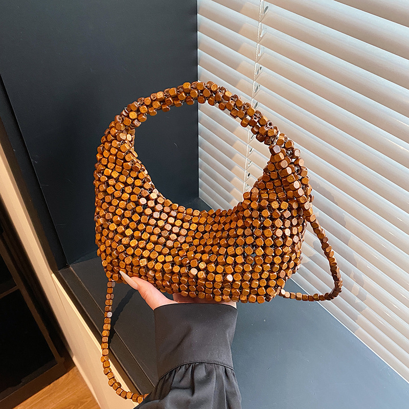 Cross-Border Niche Summer Woven Bag For Women New French Style Hobo Bag Luxury Beaded Dumpling Crossbody Handbag - Thumbnail 2