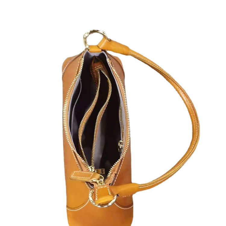 New Italian Top Grain Cowhide Women's Bag Business Underarm Bag Fashion Baguette Handbag Vintage Vegetable Tanned - Thumbnail 3