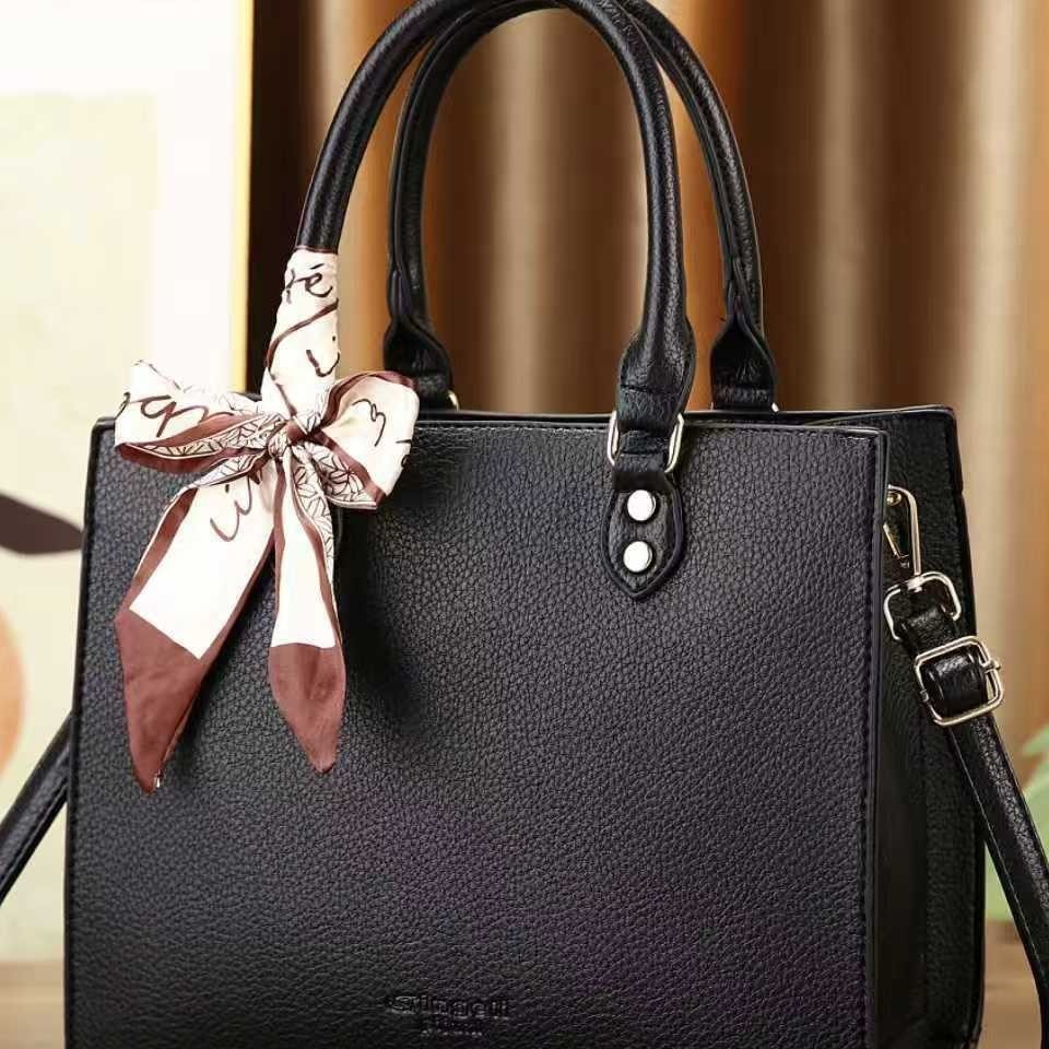 法式蝴蝶结复古荔枝纹简约纯色大容量手提包时尚休闲百搭 - Thumbnail 3