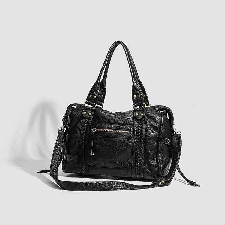 Hot Selling French Vintage Motorcycle Bag, Shoulder Crossbody Tote Bag, Large Capacity Women's Washed Leather Bag - Thumbnail 5