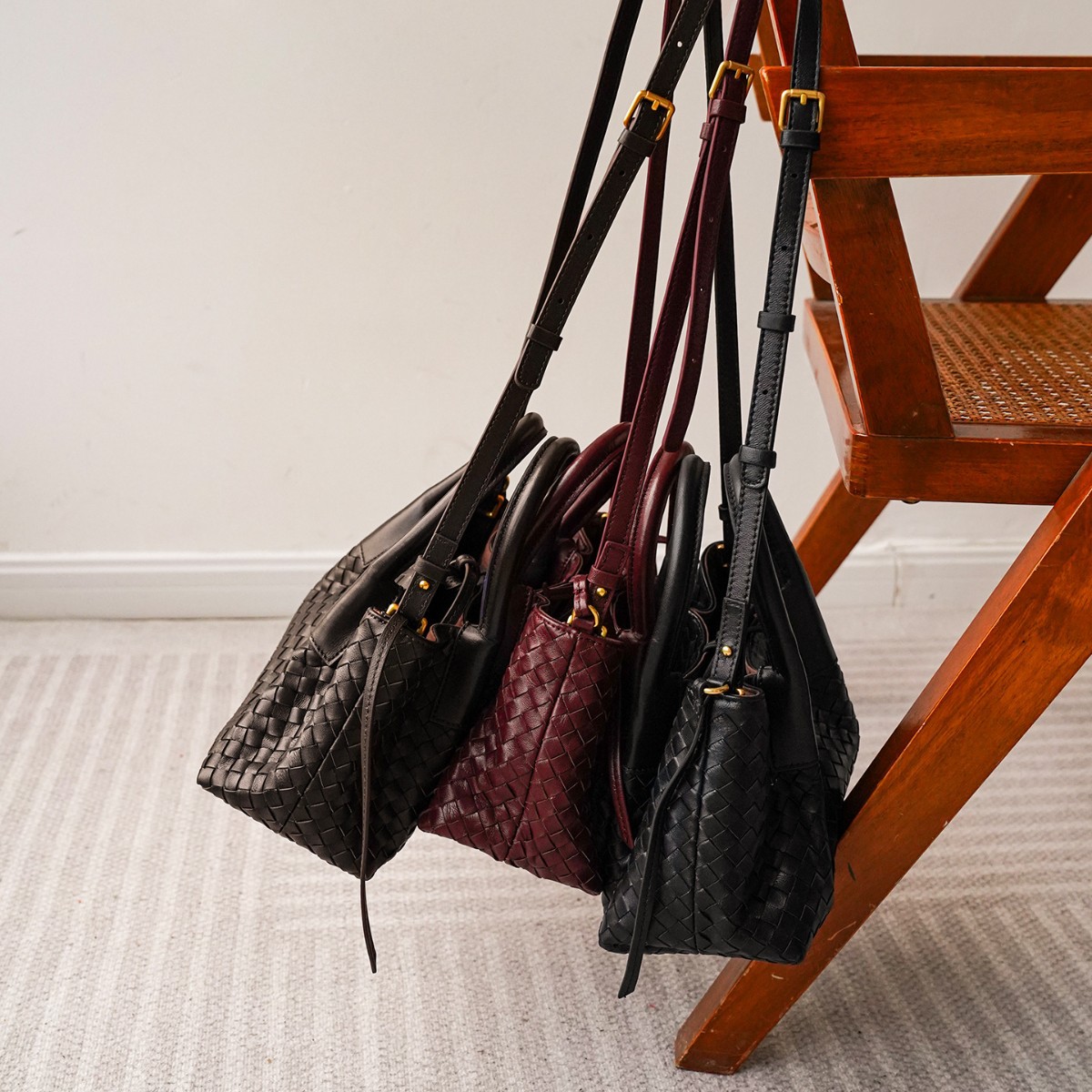 Woven Tote Bag Large Capacity Handbag Dual-Use Genuine Leather French Casual Handbag Trendy Cowhide Leather - Thumbnail 2