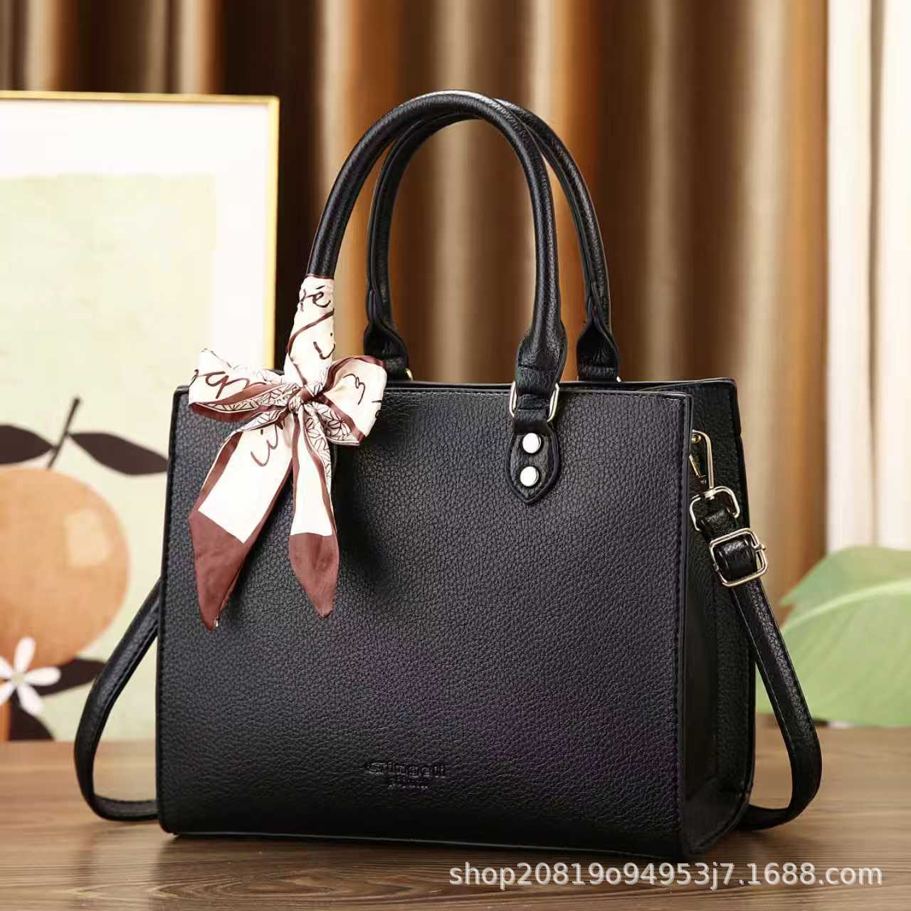 法式蝴蝶结复古荔枝纹简约纯色大容量手提包时尚休闲百搭 - Thumbnail 6