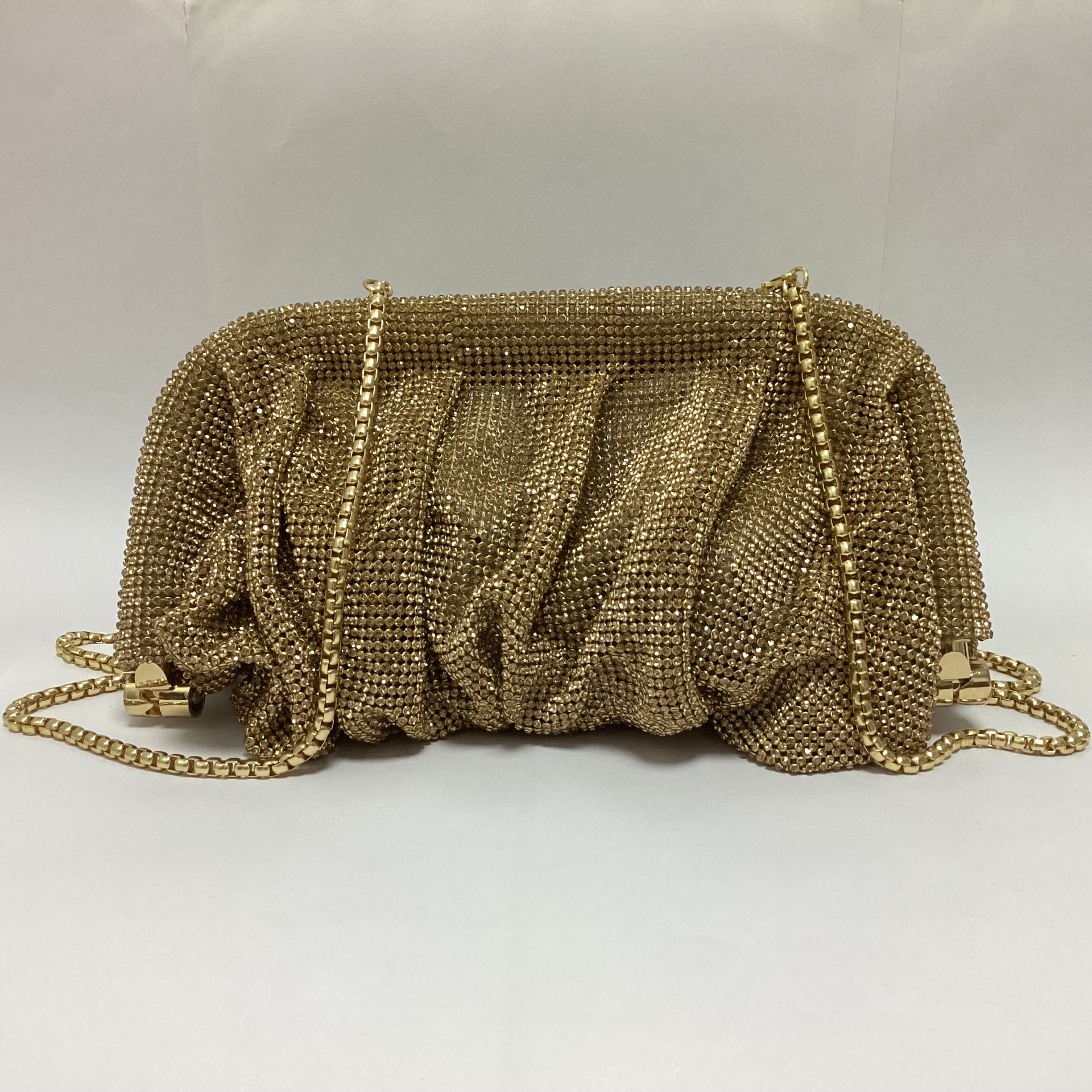 French Style Rhinestone Sparkling Diamond Cloud Dumpling Evening Bag Pleated Chain Crossbody Handbag For Women - Thumbnail 6