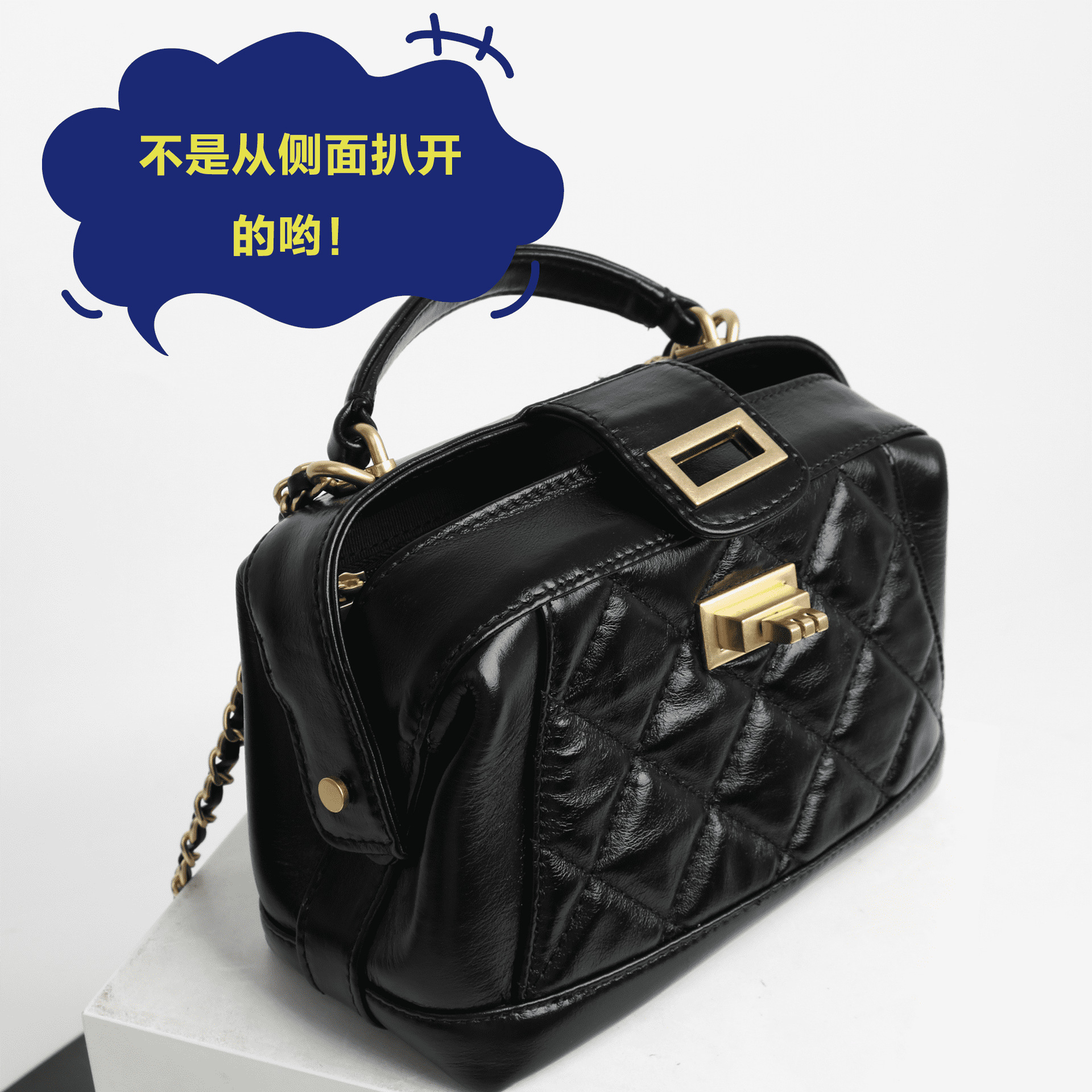 Cowhide French Niche Quilted Chain Bag For Women, Fashionable Handbag, Commuter Shoulder And Crossbody Small Bag - Thumbnail 4