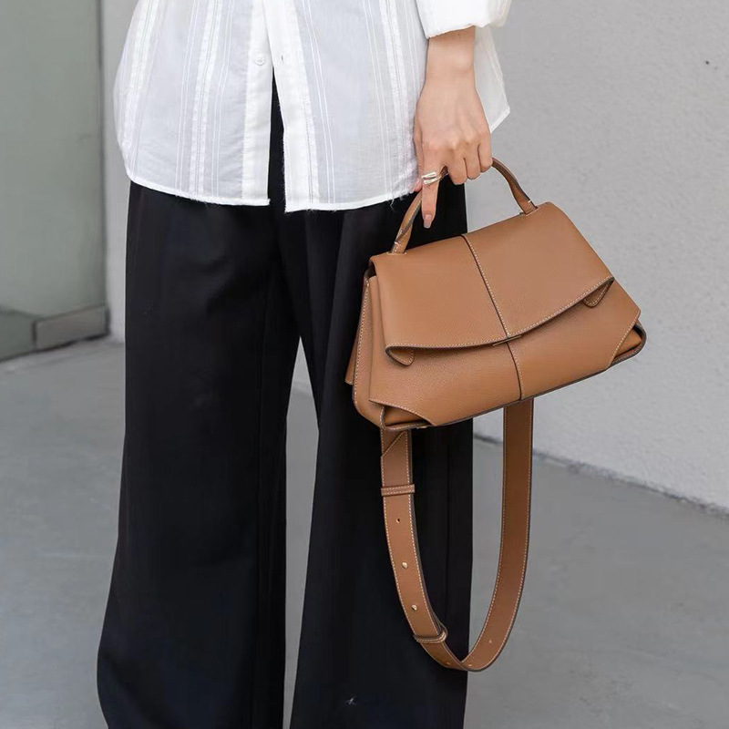 Cross-Border Top Grain Cowhide Smile Bag - Minimalist Commuter Luxury French Elegant Handbag, Large Capacity Shoulder & Crossbody Bag - Thumbnail 4
