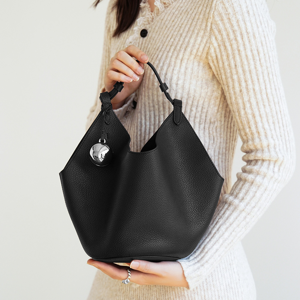 Niche Luxury Top Grain Cowhide Leather Handbag & Shoulder Bag, European Style Large Capacity Commuter Tote, Casual Shopping Bag