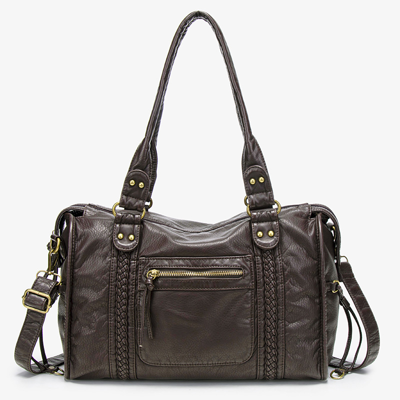 Hot Selling French Vintage Motorcycle Bag, Shoulder Crossbody Tote Bag, Large Capacity Women's Washed Leather Bag