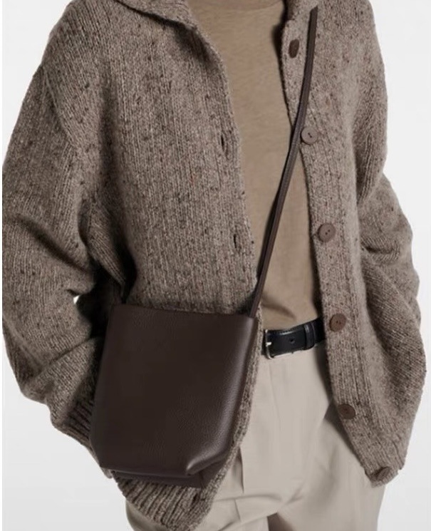 French Niche Row Top Grain Cowhide Phone Bag, Versatile Lightweight Park Shoulder Crossbody Mini Bucket Bag - Thumbnail 6