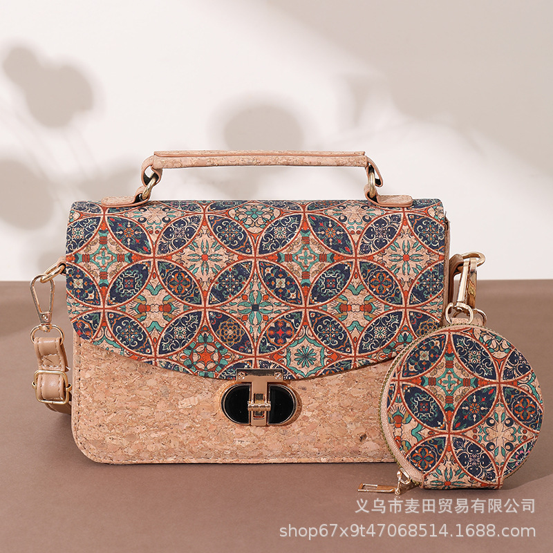 European Bohemian Natural Cork Ethnic Patchwork Mother-Daughter Bag Fashion Women's Crossbody Handbag Shoulder Bag - Thumbnail 8