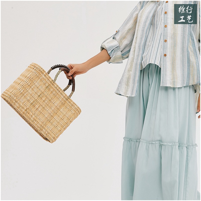 New Nordic Hand-Woven Straw Bag, Handmade Beach Bag, Rattan Handbag, French Style Artistic Vacation Bag - Thumbnail 2