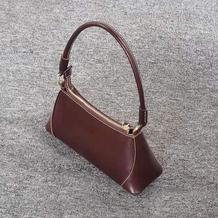 New Italian Top Grain Cowhide Women's Bag Business Underarm Bag Fashion Baguette Handbag Vintage Vegetable Tanned - Thumbnail 7