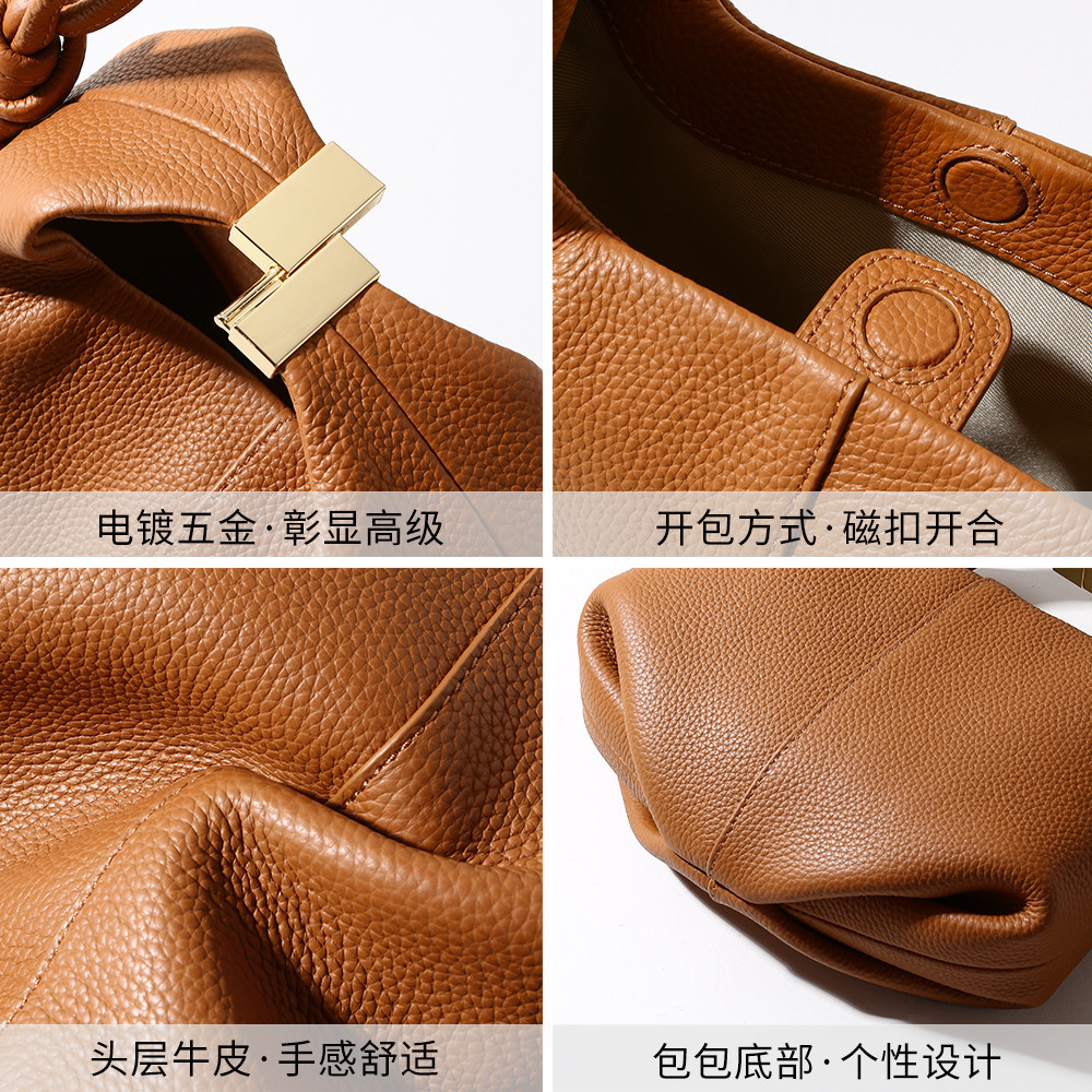 法式小众真皮女包新款荔枝纹包包牛皮高级感手提包时尚通勤便当包 - Thumbnail 4