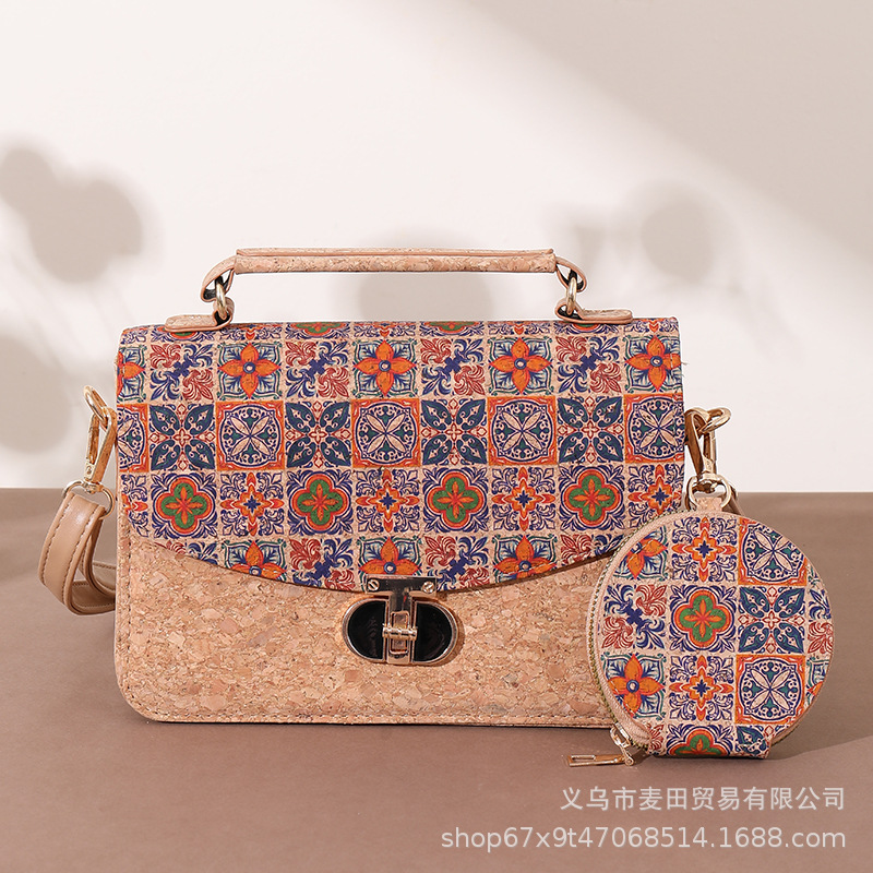 European Bohemian Natural Cork Ethnic Patchwork Mother-Daughter Bag Fashion Women's Crossbody Handbag Shoulder Bag - Thumbnail 7