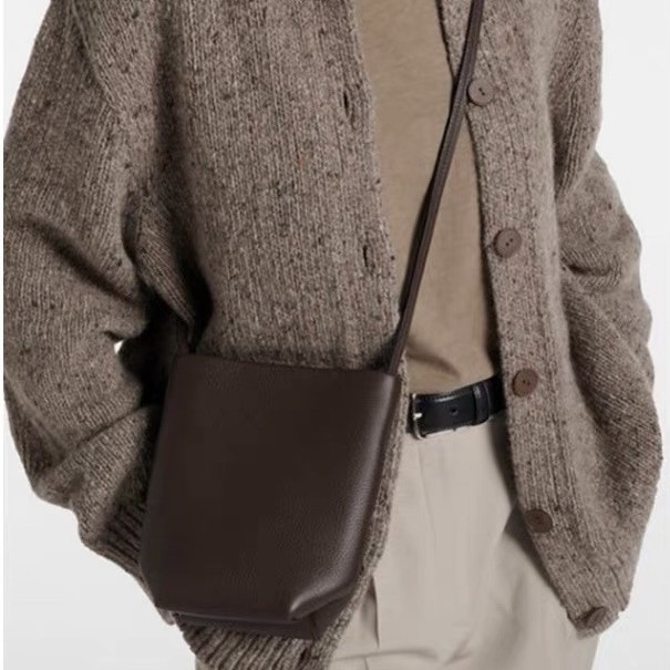 French Niche Row Top Grain Cowhide Phone Bag, Versatile Lightweight Park Shoulder Crossbody Mini Bucket Bag - Thumbnail 2