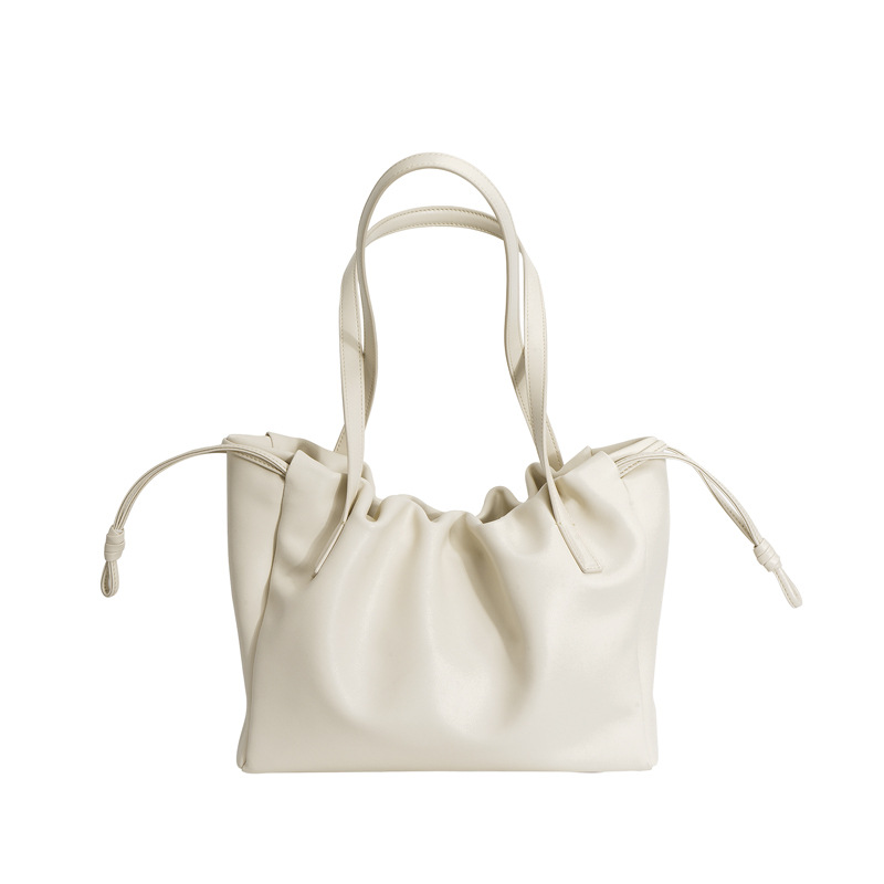 2026 New Tote Bag Cowhide Leather French Ruched Underarm Bag Spring Summer Shoulder Genuine Leather Women's Commuter Bag - Thumbnail 5